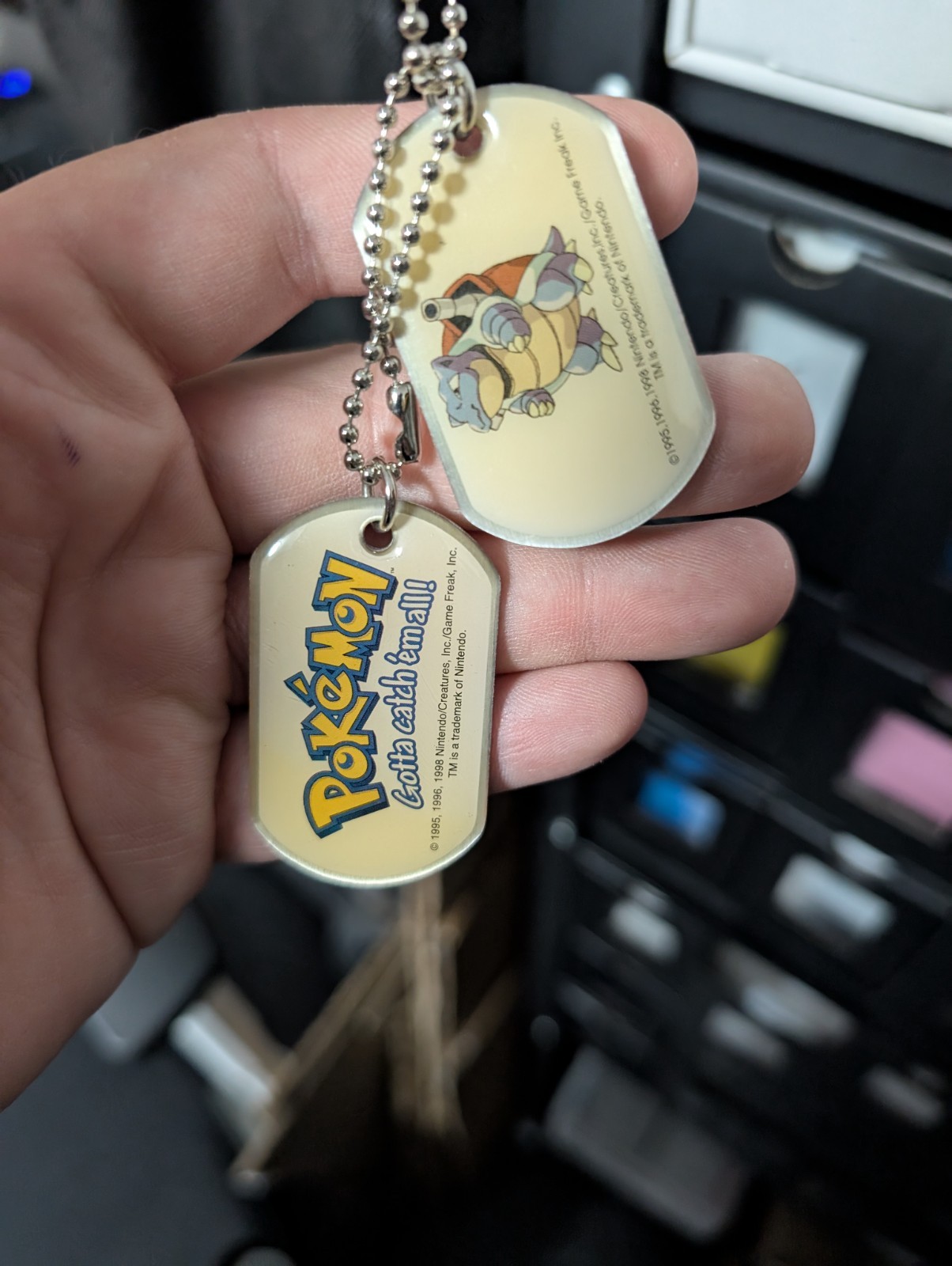 *Free Shipping* Vintage 1998 Pokemon  Dog Tags Metal Chain Nintendo Blastoise