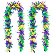 Mardi Gras Feather Boas 2 PCS 5.9 Ft Long Colorful Costume Accessory Set