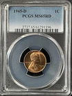 1945-D  1C RD Lincoln Wheat One Cent  PCGS MS65RD  61291196