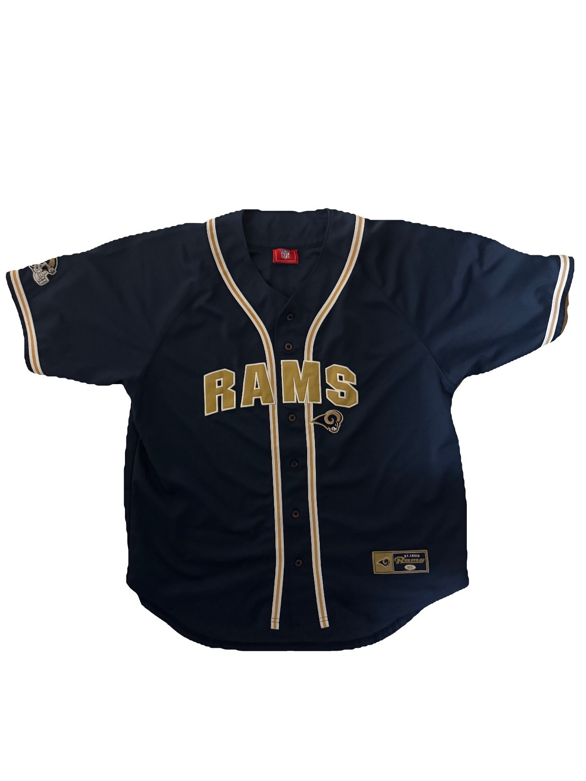 VF Imagewear St. Louis Rams Button Down Jersey Men's Large, Navy Gold