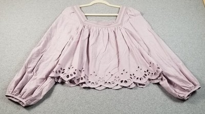 Universal Thread Top Womens Large L  Lilac Purple Long Sleeve Cutout Scallop Hem