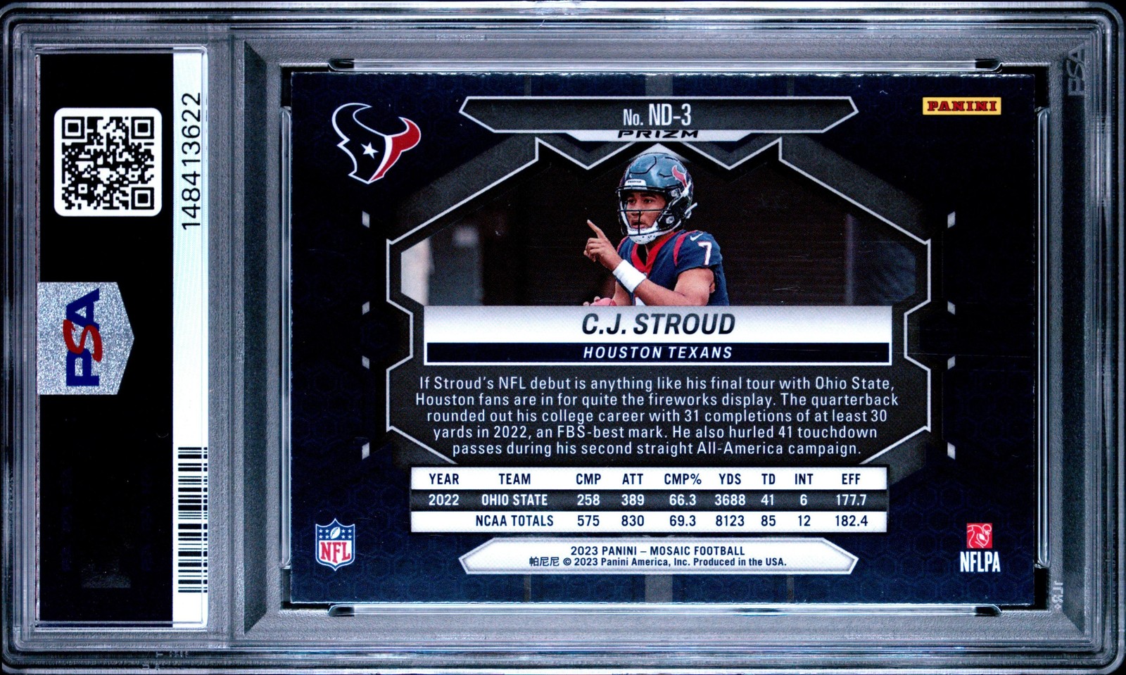 2023 Mosaic Nfl Debut #ND3 Cj Stroud Nfl Debut-Mosaic PSA 9 New Slab! view 2