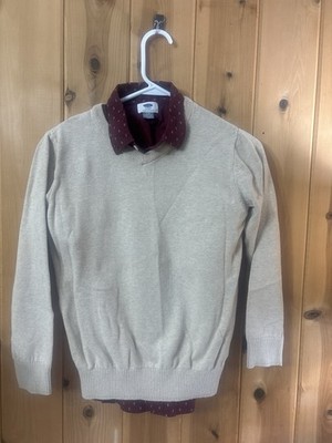 Boys Size 10/12 Sweater & Button Down Shirt Outfit Tan Burgundy