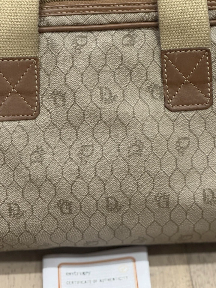 Pre Loved VINTAGE Dior Honeycomb Coated Canvas Leather Beige Logo Tote Bag COA - Image 2 of 4