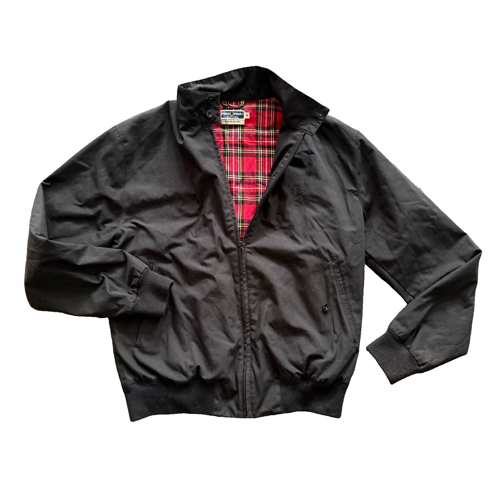 Fred Perry Harrington Jacket Men M 40 Black Red Tartan Lined Bomber Mod England - product detail image 1