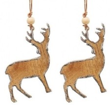 Wooden Deer Christmas Ornament Set, Lodge Cabin Decor, Holiday Tree Decoratio...