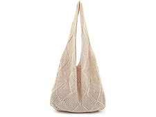 Crochet Mesh Summer Beach Tote Bag Beige Women's
