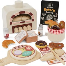 Lehoo Castle Wooden Play Food Toys, Pizza Oven Playset, Pretend Play Food Set fo