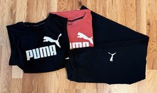 Puma Boys Clothing Set 3-Piece Outfit Sleeveless T-Shirt Pants Black Red S/M