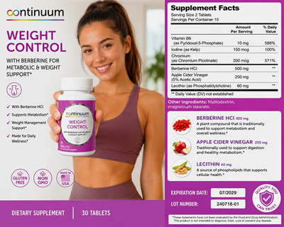 Continuum Weight Control with Berberine HCl 30  8 available. Exp 07/29