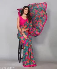 Traditional Chiffon Printed Jamdani Saree With Unstitched Bloused Wedding Wear