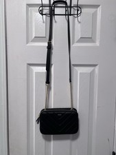 DKNY Veronica Crossbody Bag Quilted Double Zip Faux Leather Black