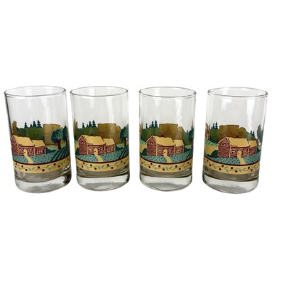 Crisa Libbey Juice Glasses 8 Oz Farmhouse Barn 4  Set Of 4 Vintage