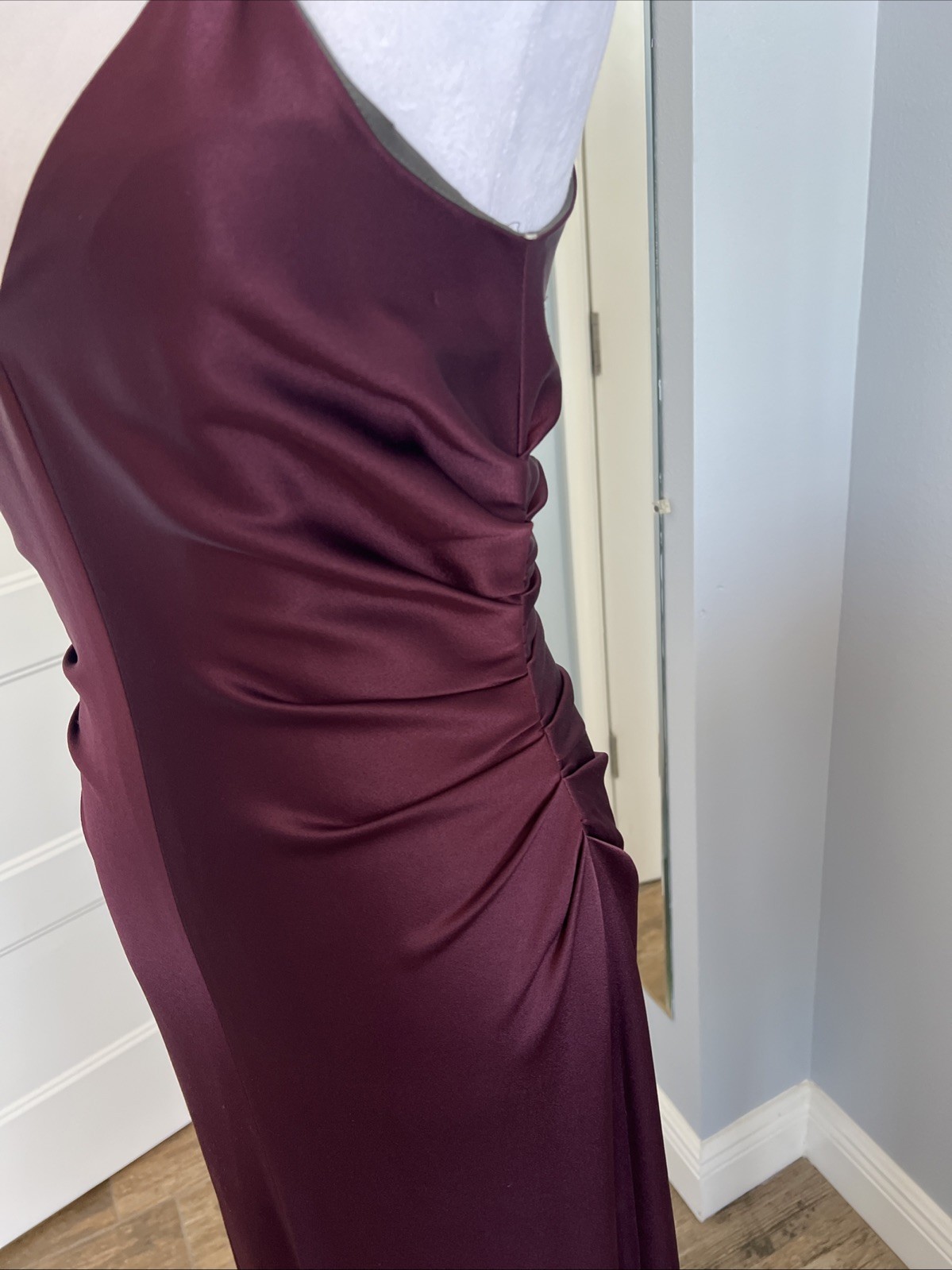 Maroon Satin Effect Fully Lined Rouched Dress Hal… - image 2