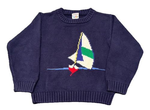 VTG 90’s Sailboat Nautical Navy Blue Knit Sweater Preppy Talbot’s Kids SZ 4/5