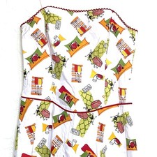 Vintage Byer Too Misses Youth Size 11 Strapless Cafe Print Dress Cotton Y2K