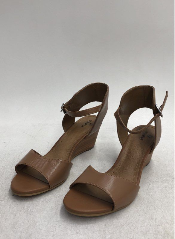 Susina Tresa-Lea Cognac Leather Ankle Strap Wedge Sandals Women's Size 6.5 NWT