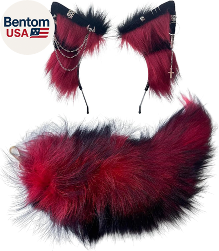 Katze Fuchs Wolf Ohren und Schwanz Set - Cosplay Clips Stirnband und Schwanz für Halloween,  - Bild 11 von 12