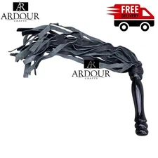 Real Cowhide Black Leather Flogger 25 Tails Heavy & Thuddy impact Whip
