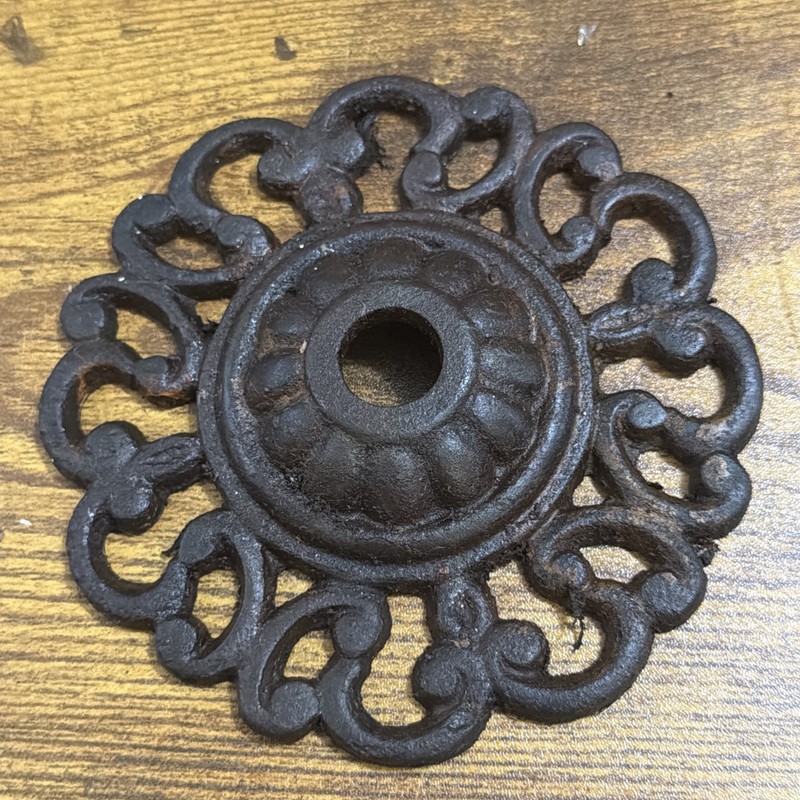 Victorian escutcheon Cast Iron Ornate Antique 4”