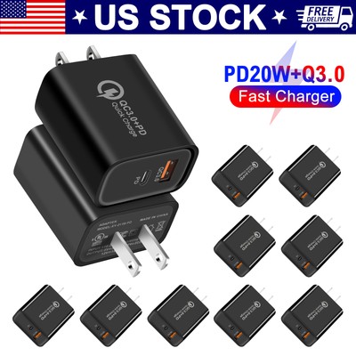 US For iPhone 20W PD QC3.0 Fast Charger Block USB Type C Wall Power Adapter Lot