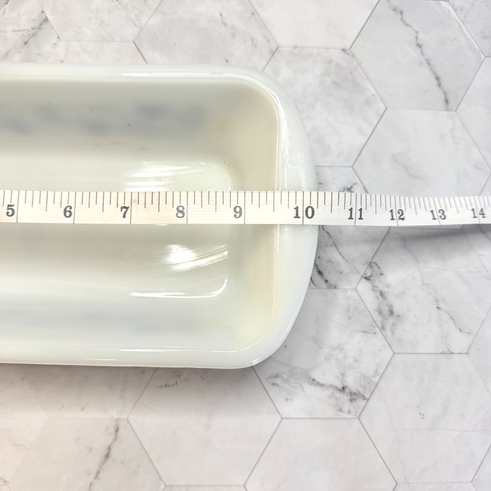 Vintage Glasbake Milk Glass Blue Flowers Loaf Pan 1.5 Qt J522 Made in USA in EUC