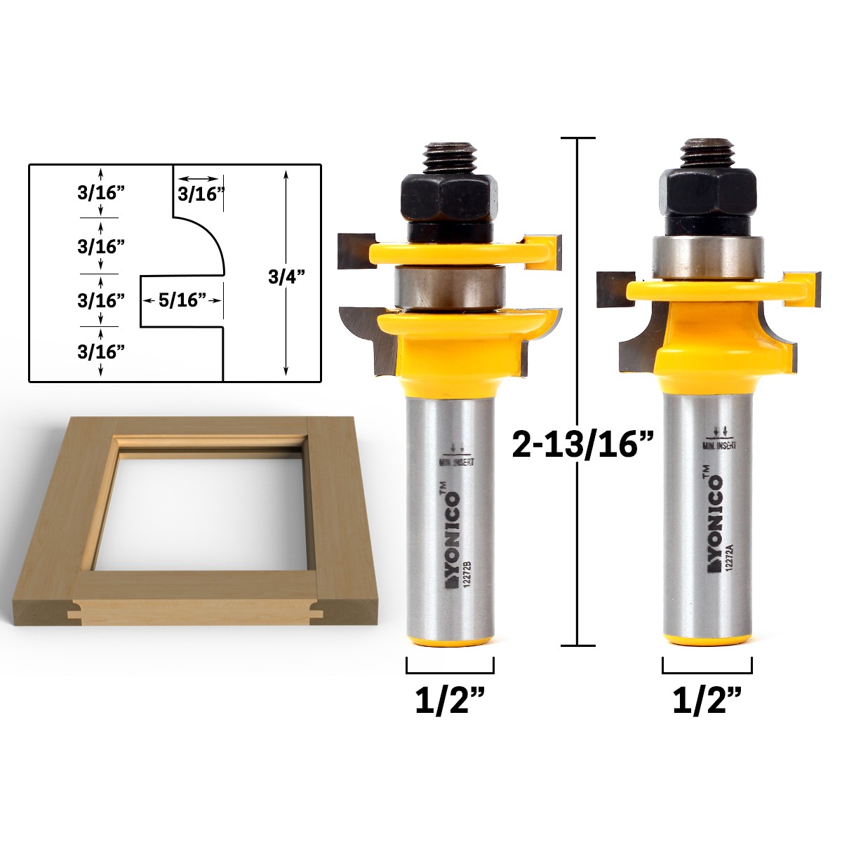 yoko.ok0y Roundover 2 Bit Junior Rail and Stile Router Bit Set - 1/2