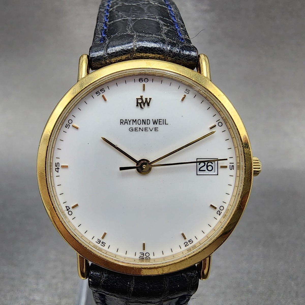美品　稼働品　RAYMOND WEIL GENEVE 18K GOLD 10MC Raymond Weil 18k Gold electroplated 10m patented model