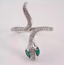 1.20Ct Round Lab Created Emerald Women Snake Ring 14k White Gold Plated