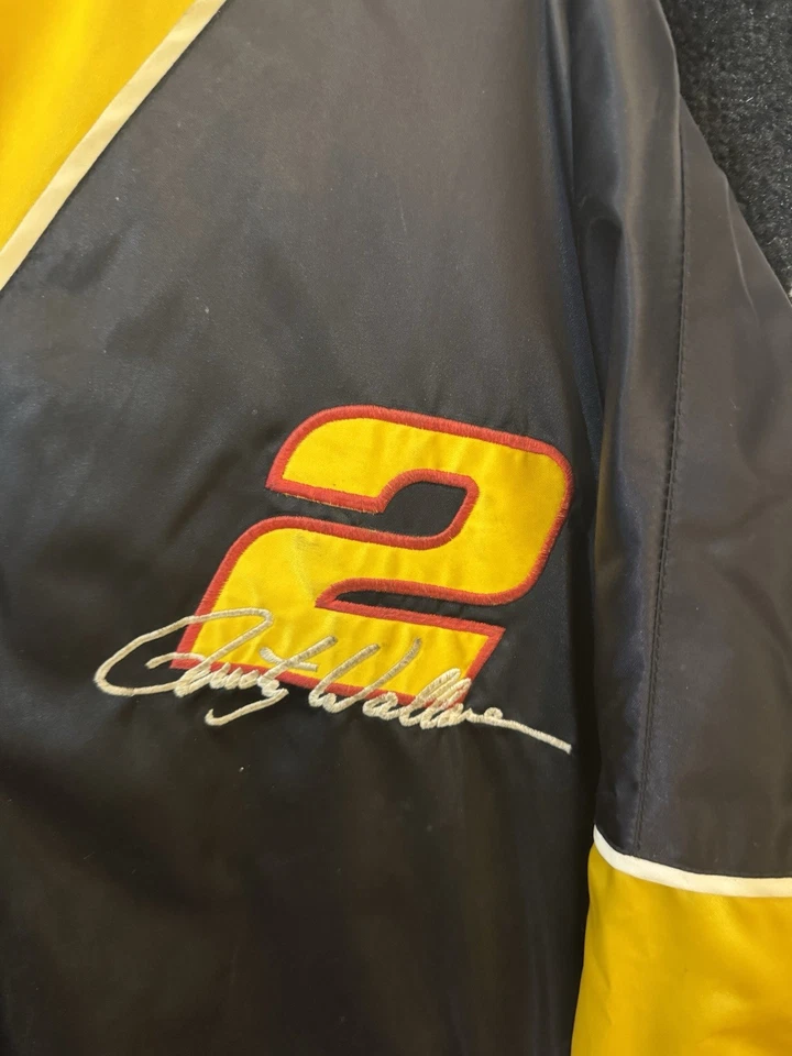 Chaqueta de Carreras Rusty Wallace #2 NASCAR Vintage Años 90 Negra/Amarilla Nuez moscada Talla XL Foto 2 de 4