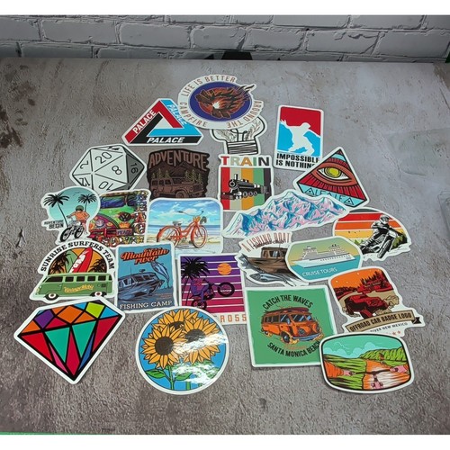 22pc Vinyl Sticker Lot Adventure Retro Outdoors VW Bus Camping Travel Decals
