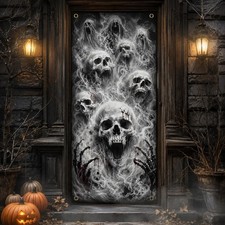Halloween Door Cover, 72 x 35 Inch Scary Skull Ghost Door Decorations