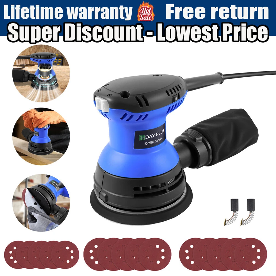 DAYPLUS Electric Sander Polisher Buffer Sanding Machine For Wood Wall Tool & Sandpapers
