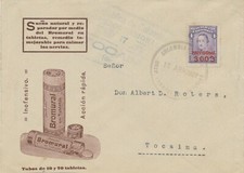 KOLUMBIEN 1922, $ 003 a. 4 C. (PROVISIONAL 15 mm lang) als EF a. Pra.-Firmenbf 