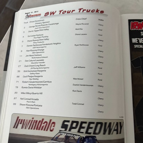 Tarjeta de puntuación del programa oficial Irwindale Speedway 31 de agosto de 2013 temporada 14 edición #10 - Imagen 9 de 12