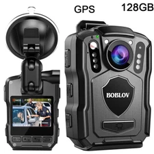 BOBLOV M5 GPS Body Camera 1440P HD 128GB Police Camcorder +Car Dash Suction Kit