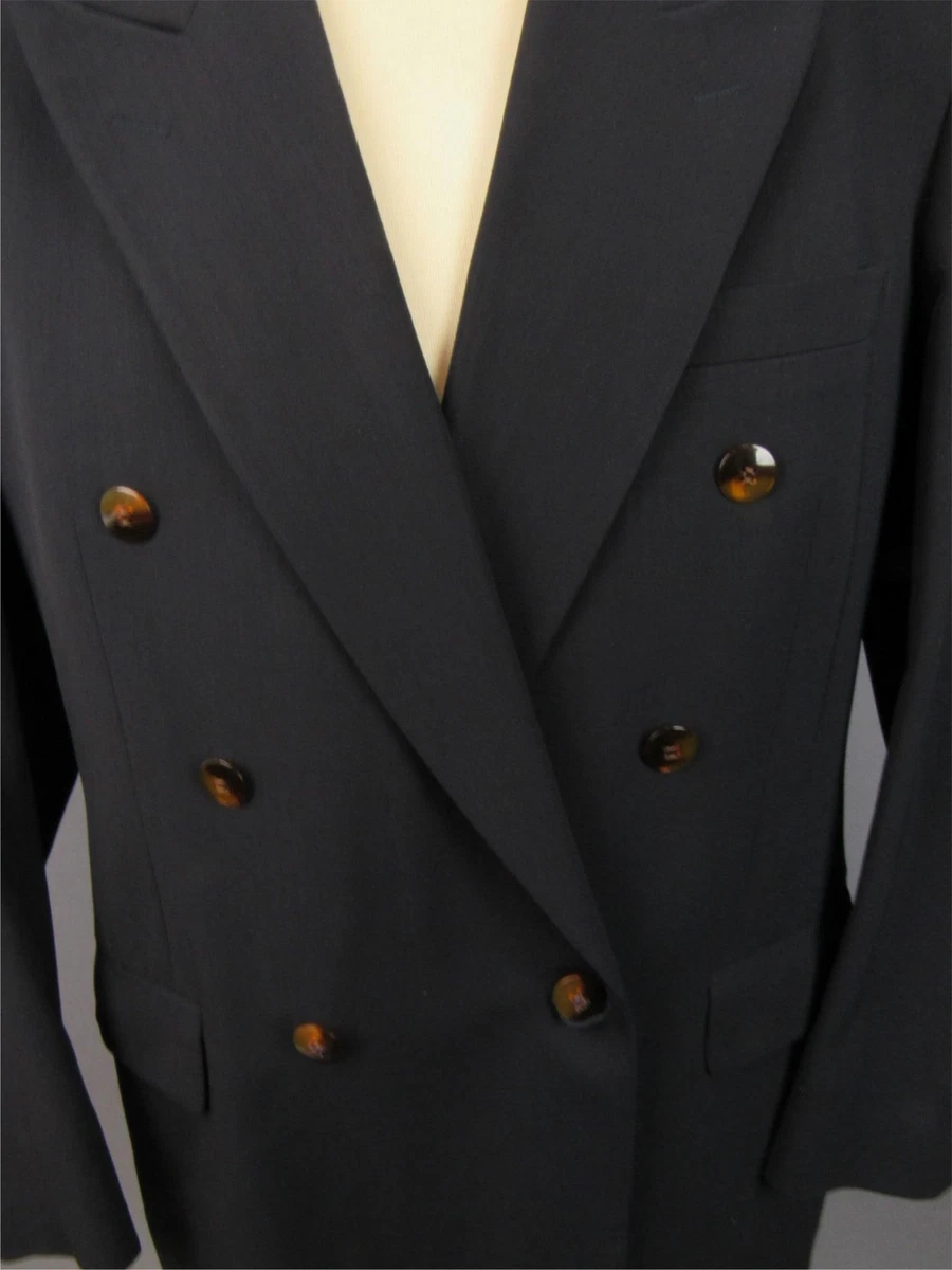 Vintage YVES SAINT LAURENT France YSL Navy Blue Double Breasted Wool Blazer 44