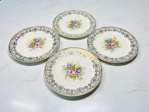 American Limoges Rosalie Triumph Plates 6” Floral Porcelain Vintage Set Of 4 - Picture 6 of 9