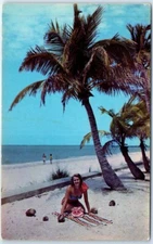 Postcard - White Sand - Sky Blue Waters - Palm Trees - Woman - Beach