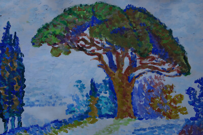 Rare unique French Pointilism Impressionist painting, Landscape