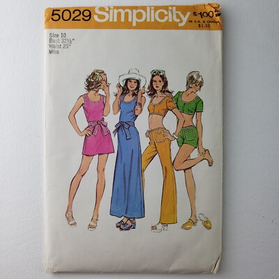 Simplicity Pattern 5029 UNCUT Misses' Dress Top Hip-Hugger Pants Shorts- Size 10