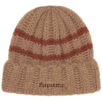 Supreme FW24 Brushed Stripe Mohair Embroidered Beanie Brown One