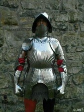 18GA SCA LARP Medieval Half Body Armor Suit Cuirass Kettle Helmet Gauntle