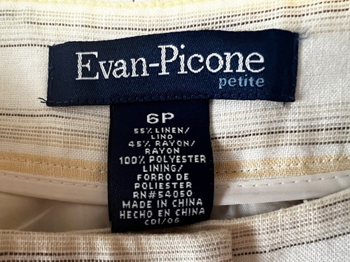 Evan Picone Dress Pants Linen Blend Wide Leg Yellow Beige Striped Lined Size 6P - Picture 6 of 6