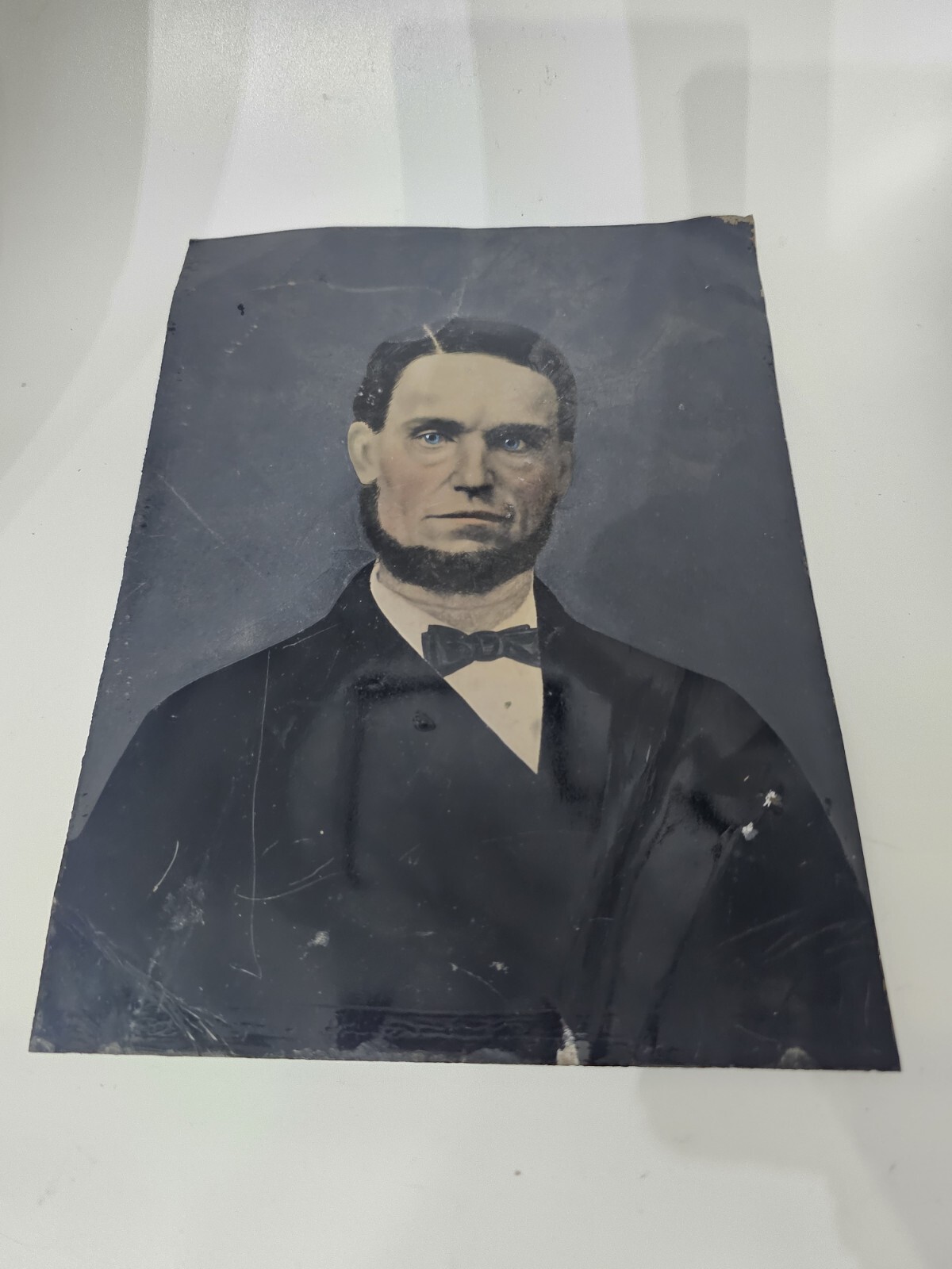 ANTIQUE TINTYPE PORTRAITS MAN & WOMAN FULL PLATE TIN LARGE EARLY PHOTO ...
