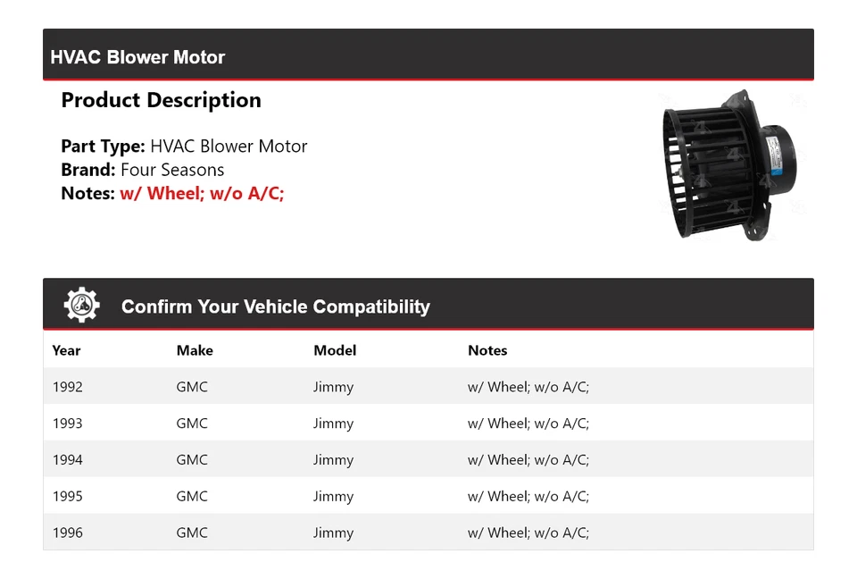 Motor soplador de climatización para GMC Jimmy 1992-1996 4 estaciones 1993 1994 1995 Foto 2 de 4