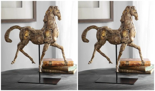 TWO FARMHOUSE RESTORATION XXL 17" HORSE STATUE SCULPTURE AGED FINISH 17585 - Picture 1 of 4