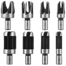 8 Pieces Wood Plug Cutters 1/4, 3/8, 1/2, 5/8 Drill Bit Set Straight & Tapered