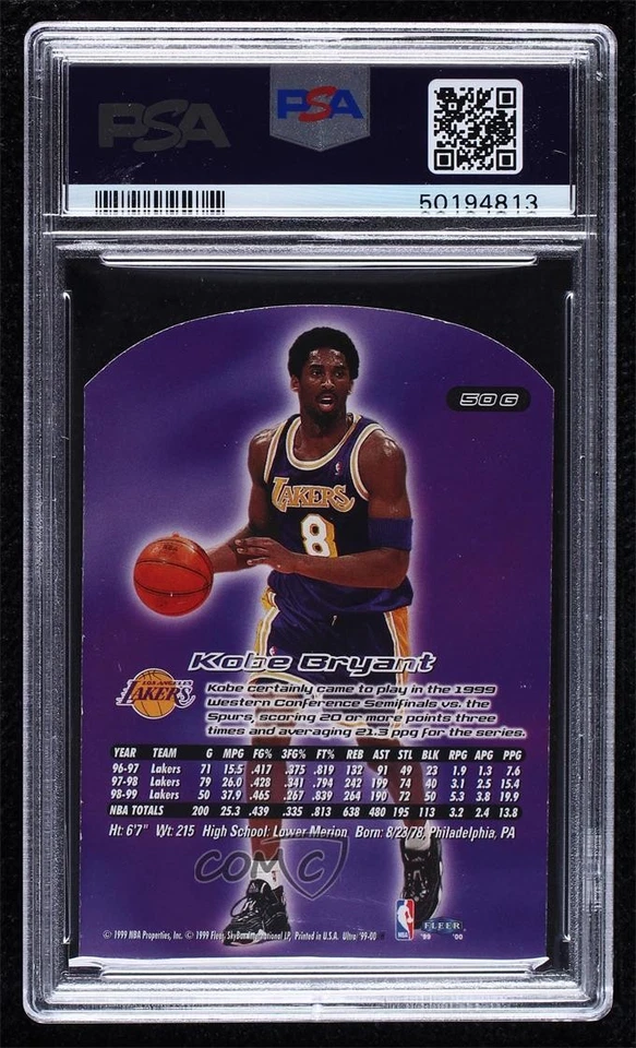 1999-00 Fleer Ultra Gold Medallion Edition Kobe Bryant #50G PSA 8 HOF - Image 2 of 2