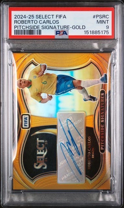 2024-25 Select FIFA Roberto Carlos Pitchside Gold Prizm Auto 10/10 PSA 9 SSP